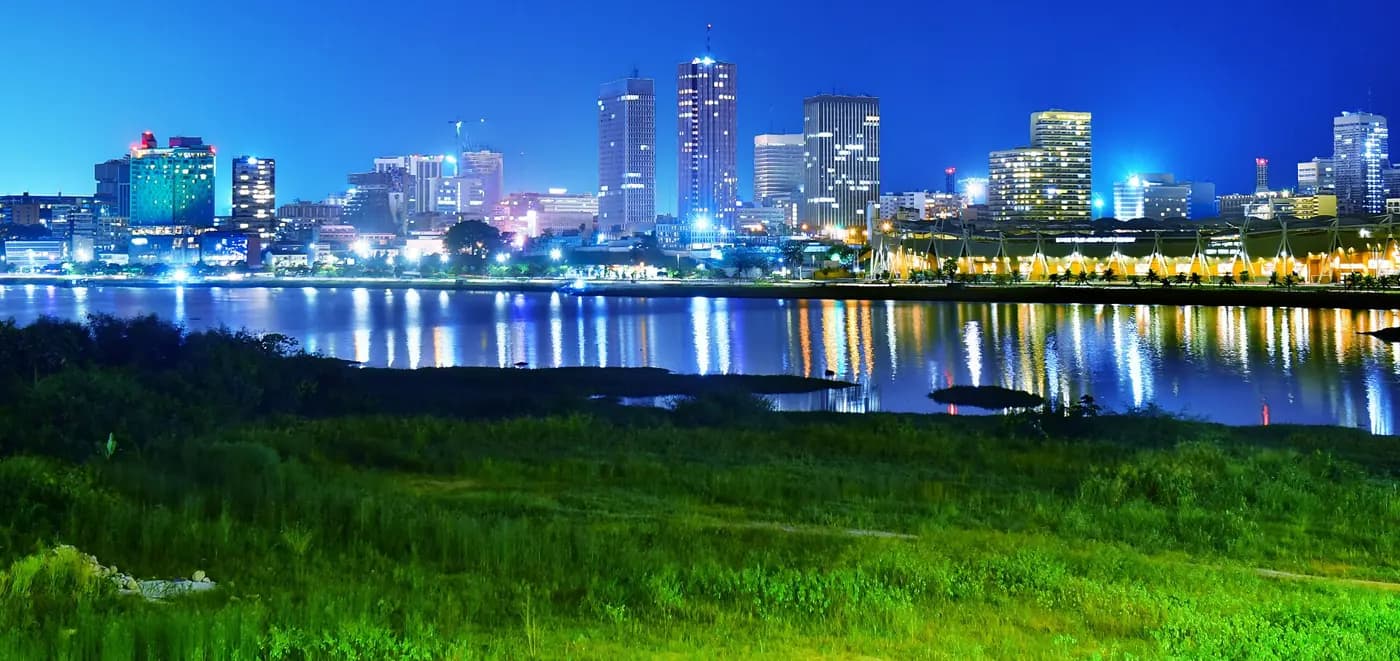 Le Plateau, Abidjan’s business district, seen from the Alassane Ouattara bridge. Djamo launched in Côte d’Ivoire in 2020, and wants to secure profitability there first.