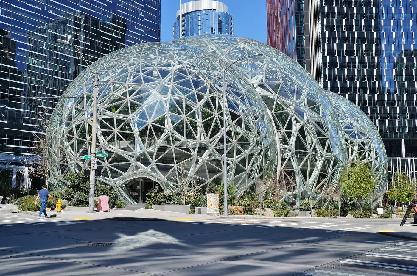 The Spheres at Amazon’s Seattle headquarters (April 2020). The company is said to be negotiating to buy Decart, according to The Wall Street Journal.